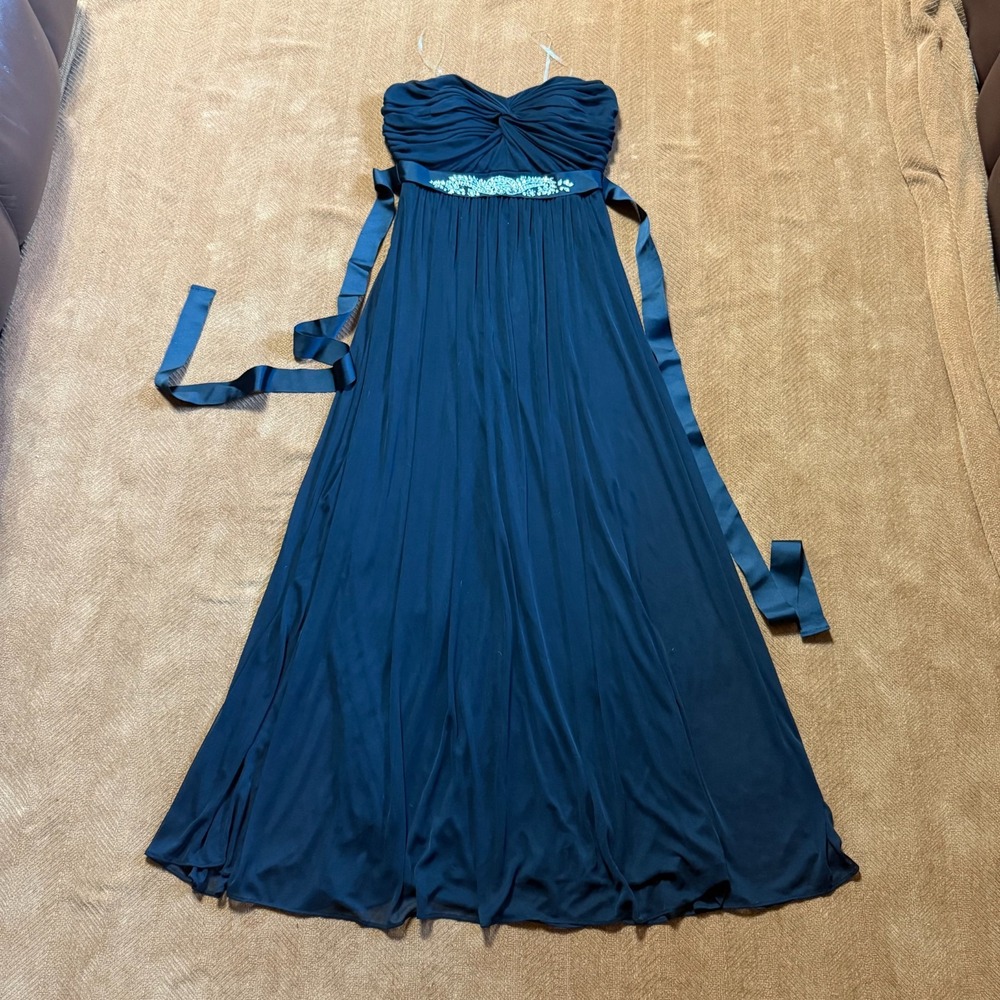 Black Strapless Rhinestones‎ Empire Waist Long Formal Evening Prom Dress M